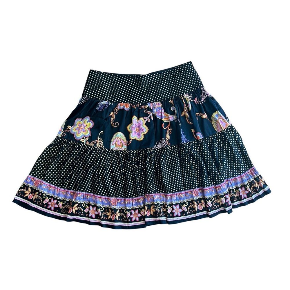 Trina Turk Womens Floral & Polka Dot Print Silk Skirt Midi Size 12 USA‎ Boho